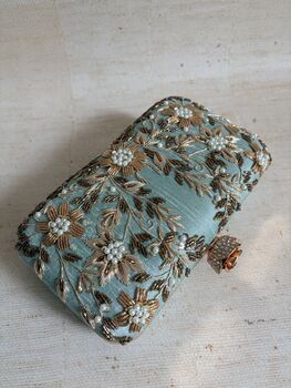 Green Silk Rectangular Clutch Bag, 6 of 12