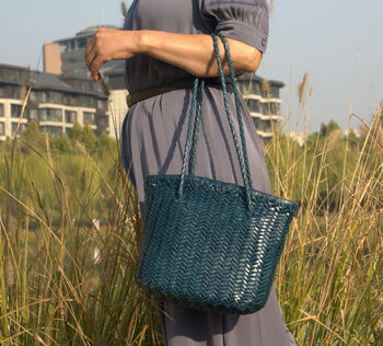 Hand Woven Genuine Leather Shopping Tote Bag, 8 of 12