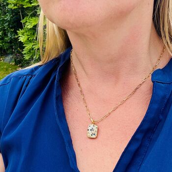 The Rectangle Dalmatian Jasper Necklace, Gold Plated, 2 of 8
