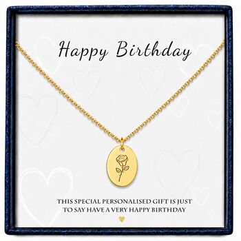 Personalised Oval Pendant Birth Flower With Engrave, 6 of 8