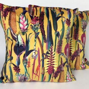 Velvet Tropical Plants Cushion Cover On Gold, 2 of 5