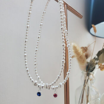 Sterling Silver Swarovski Birthstone Charm Stretch Bead Anklet, 2 of 8