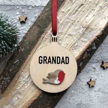 Personalised Wooden Cute Robin Bauble Tree Decoration, 3 of 4