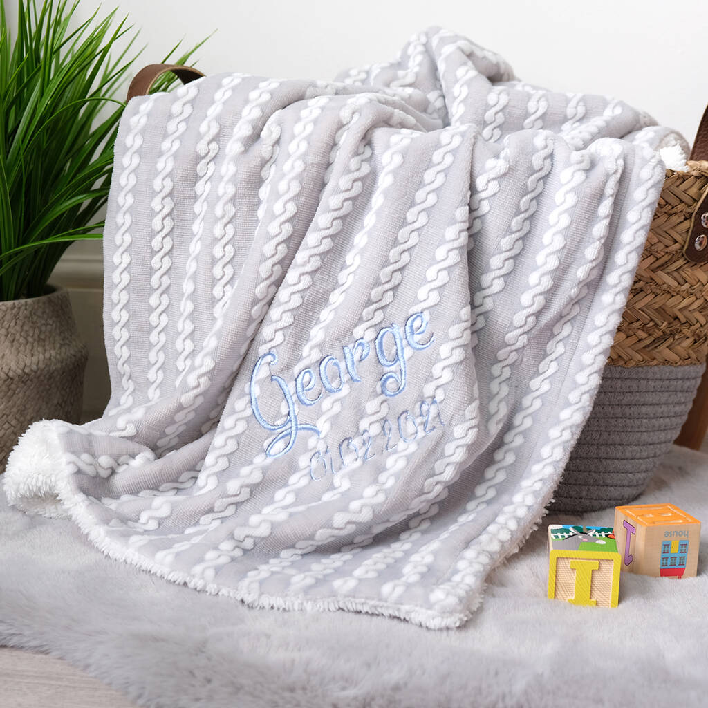 Personalised Grey Cable Double Sided Blanket By 1st Birthday Gifts