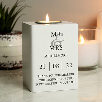 Personalised Couples White Wooden Tea Light Holder, 2 of 4