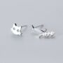 Sterling Silver Cat And Fish Bone Dangle Stud Earrings, thumbnail 1 of 5