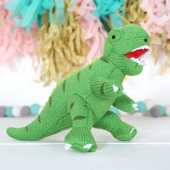 Green T Rex Dinosaur Rattle And Personalised Cotton Bag, 3 of 3
