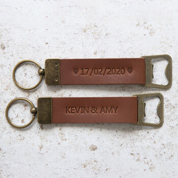Personalised Leather Bottle Opener Keyring Gift For Dad, 6 of 7