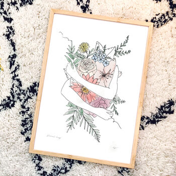 Personalised Floral Hug Line Drawing Print, Unframed, 4 of 4