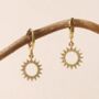 Delicate Gold Solstace Sun Charm Earrings, thumbnail 1 of 6