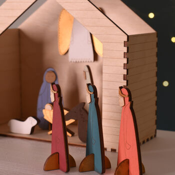 Wooden Hand Painted Christmas Crib Nativity Scene, 4 of 8