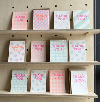 Mix Set Of 12 Risograph Printed Thank You Postcards, 2 of 3