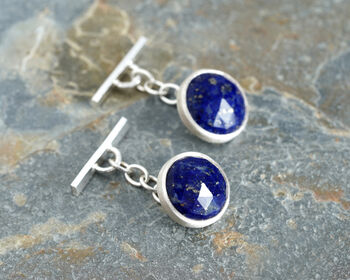 Round Lapis Lazuli Chain Cufflinks In Sterling Silver, 2 of 3