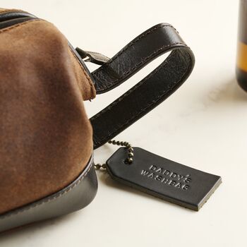 Personalised Leather And Suede Wash Bag, 4 of 5