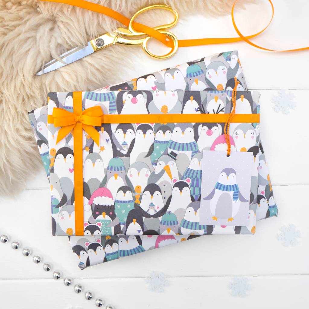Penguin Christmas Wrapping Paper By Joanne Hawker