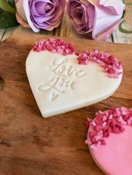 Personalised Heart Biscuit Letterbox Gift – Vanilla Iced Biscuits With Love Sprinkles, 2 of 5