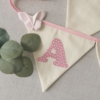 Pink Bunting, New Baby Nursery Gift, Cream And Pink Personalised Bedroom Wall Banner, 4 of 12