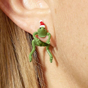 Festive Frog Christmas Earrings, 2 of 5