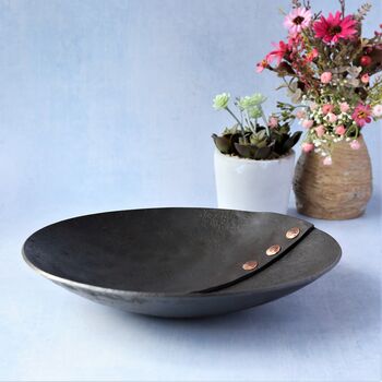 22nd Anniversary Iron And Copper Button Bowl. Hand Forged Artisan Gift, 8 of 10