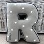 Embroidered Letter Cushion In Grey Star, thumbnail 4 of 5