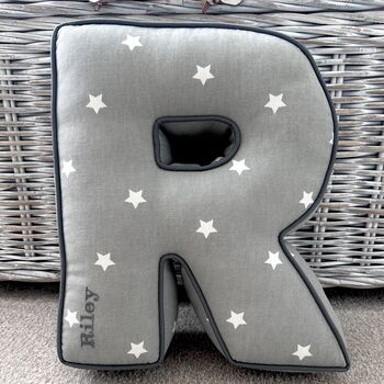 Embroidered Letter Cushion In Grey Star, 4 of 5