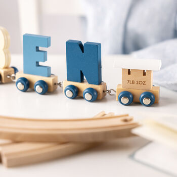 Engraved New Baby Polar Wooden Name Train, 3 of 12