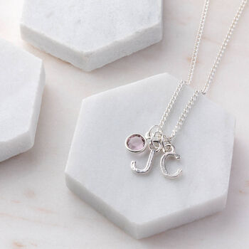 September Sapphire Swarovski Crystal Birthday Birthstone And Initial Necklace, 7 of 7