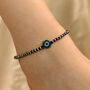 925 Silver Black Beaded Evil Eye Payal Anklet, thumbnail 1 of 3