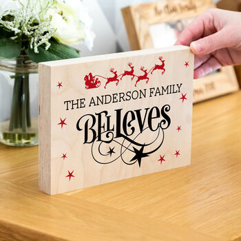 Personalised Family Believes Christmas Sign Wood Block, 4 of 4