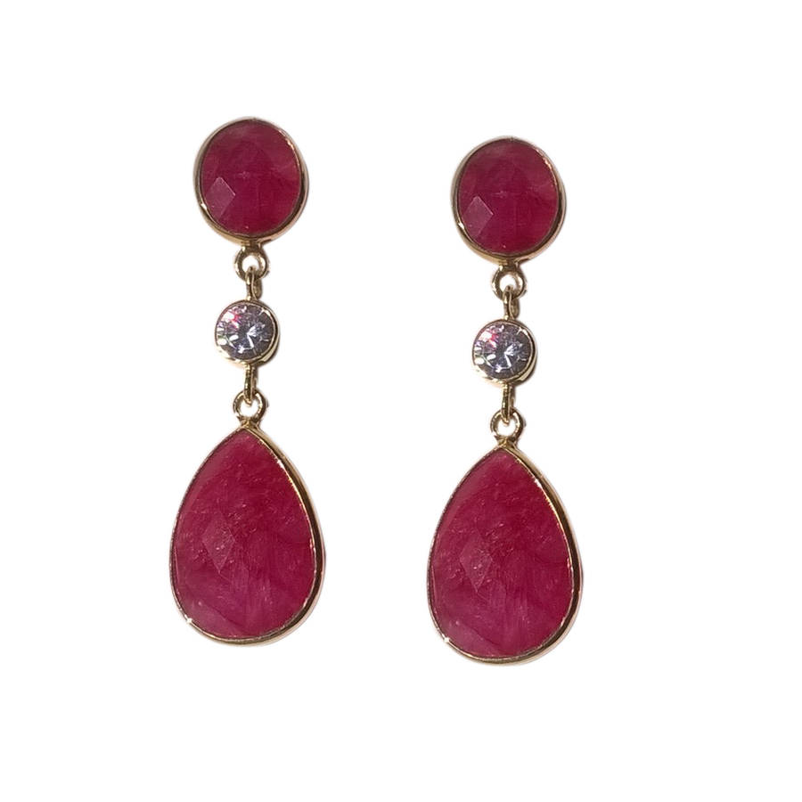 ruby gemstone gold drop earrings by amara amara jewellery ...