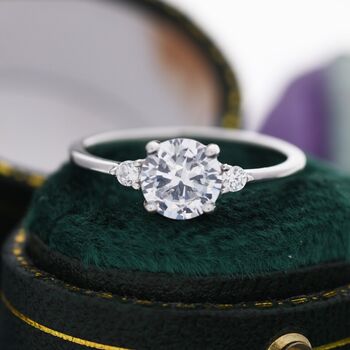 One Carat Cz Ring In Sterling Silver Plain Ring Band, 5 of 11