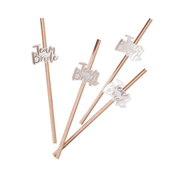 Rose Gold Foiled Team Bride Hen Party Straws 16 Pack, 2 of 3