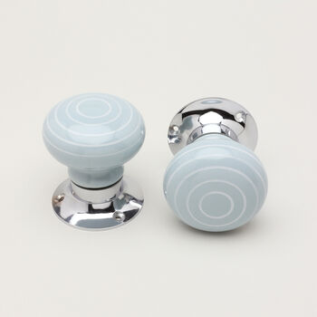 White Striped On Grey Mortice Door Knobs Set, 2 of 5
