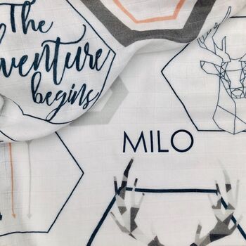Personalised Contemporary Stag Print Baby Muslin, 4 of 7