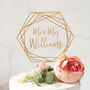 Personalised Gold Wedding Cake Topper Hexagon Shaped, thumbnail 3 of 5