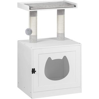 White Cat Litter Tray Box With Scratching Posts, 2 of 9