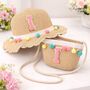 Personalised Childrens Pom Pom Sun Hat Bag Set, thumbnail 1 of 4