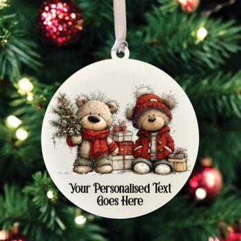Personalised Christmas Teddy Bear Family Hanging Bauble Decoration, 4 of 10
