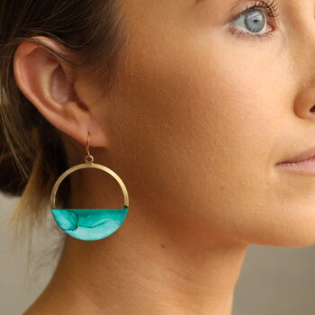 Turquoise Watercolour Hoop Earrings, 3 of 8