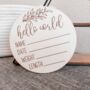 Wooden Baby Announcement Hello World Name Engraved Sign, thumbnail 2 of 10