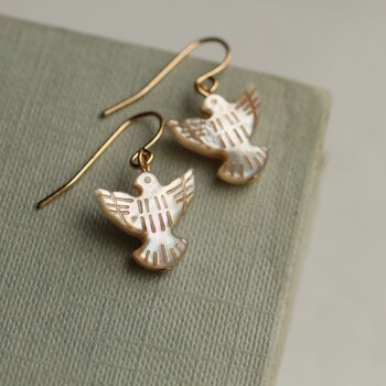 Mother Of Pearl Dove Bird Earrings, 5 of 8