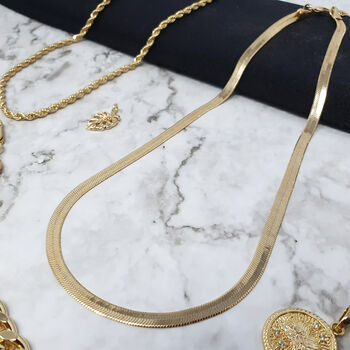 18k Gold Vermeil Plated Herringbone Chain Necklace, 3 of 5