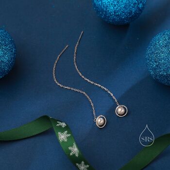 Sterling Silver Mother Of Pearl Planet Threader Earrings, 3 of 12