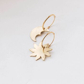 Recycled Brass Sun And Moon Gold Plated Hoop Earrings, 3 of 7