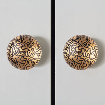 Set Of Three Brass Gold And Green Mandala Brass Knobs, 3 of 9