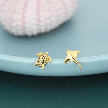 Sterling Silver Manta Ray And Sea Turtle Stud Earrings, 7 of 12