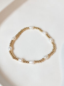 18k Gold Plated Rice Pearl Beaded Bracelet, 4 of 5