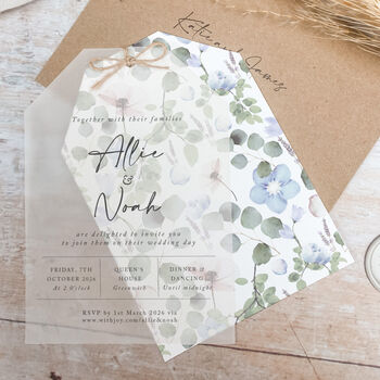 Periwinkle Vellum Tag Wedding Invitations, 4 of 6