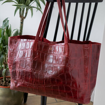 Personalised Real Leather Tote Bag Croc Print, 2 of 12
