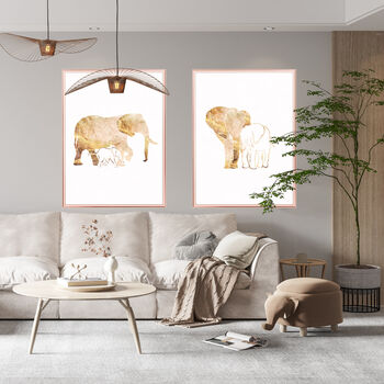 Gold White Elephant Silhouettes Wall Art Print, 2 of 6